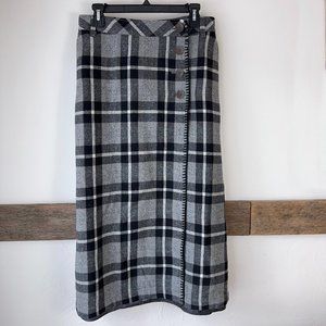 Eddie Bauer Gray and Black Plaid Wrap-Button Pencil Skirt